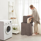 Lifewit Double Laundry Hamper with Lid and Removable Laundry Bags, Large Collapsible 2 Dividers Dirty Clothes Basket with Handles for Bedroom Laundry Room Closet Bathroom College, 136L Brown