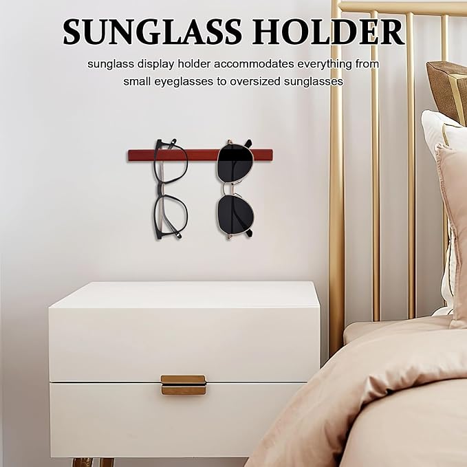 Sunglasses Wall Organizer: Wall Mounted Eyeglass Storage Organizer Rack - 28cm/11 Spectacle Glasses Holder for Organizing Eyewear in Bedroom, Or Dorm, Coffee