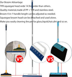 Multifunction Magic Air Broom, Silicone Broom with 56" Long Handle, 4 in 1 Rubber Squeegee Sweeper for Floor Bathroom Kitchen Shower Tile Pet Hair Fur Marble Glass Water Window Foam Cleaning (Blue)