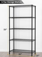 Golpart 5 Tier Heavy Duty Adjustable Storage Shelf Organizer Storage Metal Shelves Garage Wire Shelving Unit Pantry Rack 18" D x 36" W x 71.25" H,Black