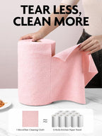 Fantasticlean Microfiber Cleaning Cloth Roll -75 Pack, Tear Away Microfiber Towels, 12" x 12", Reusable, Washable, Scratch Free, Ultra Absorbent Dishcloth for All-Around Cleaning Supplies (Pink)