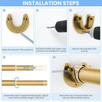 Closet Rods for Hanging Clothes, 17 to 28 Inch Heavy Duty Stepless Adjustable Closet Hanging Rod, 1.3 Inch Diameter Metal Closet Rod for Wardrobes Laundry Bedroom RV, Gold