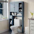 Over The Toilet Storage Cabinet with 7 Shelves, Imitation Walnut Grain Above Toilet Bathroom Organizer with Toilet Paper Holder Stand, Space Saver for Restroom, Laundry, Bathroom (Navy Blue)