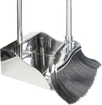 Indoor Broom and Dustpan Comb Set,Heavy Duty Stainless Steel Metal Dust Pan with Long Handle Sweeping Soft Bristles Broom for Floor Home Lobby Office
