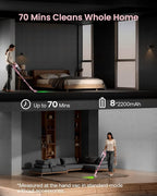 Cordless Vacuum Cleaner for Home, Upgraded 60Kpa Powerful Suction Pet Hair Vacuum with 70min Runtime, Green LED Light for Hardwood Floors & Carpet, Self-Standing Rechargeable Stick Vacuum, Light Pink