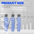 6 Pack Holikme 4 in 1 Cup Lid Cleaning Brush Set with 3 Straws, Multifunctional Bottle Brush, Silicone Cup Lid Gap Cleaner, Durable Bristle Crevice Cleaning Brush, Blue
