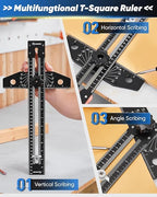 Saker Aluminum Alloy Multi-Angle Marking Ruler,Adjustable Sliding T-Square with Scriber & Protractor,Precision Layout Tool for Woodworking, Carpentry & Design (Black)