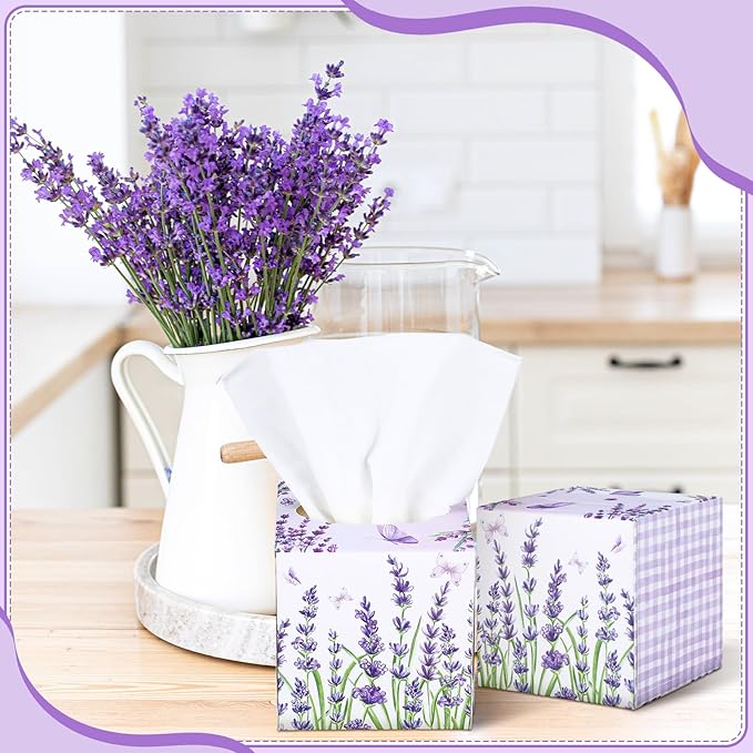 12 Pack Fall Lavender Facial Tissues Cube Boxes 600 Sheets 3 Ply Small Purple Flower Floral Face Tissues Bulk for Autumn Car Bedroom Supplies