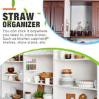 Qinyoung Acrylic Straw Holder for Cabinet Door with Double Sided Adhesive Tape Reusable Straw Organizer Tumbler Storage Kitchen Accessories Container for Counter Cupboard(Floral,Large,White)