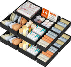 DIMJ Drawer Organizer Clothes 14 Pack - Foldable Baby Organizers and Storage & Dresser Organizer for Bedroom, Closet - Nursery Organization Dresser Dividers for underwear, Sock,Bra, Belt, Tie, Black