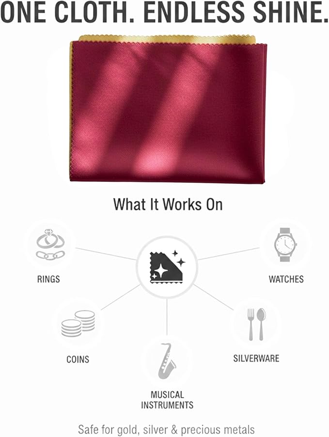 Cadie Silver Polishing Rouge Cloth - 100% Treated Reusable Cotton Jewelry Cleaning Cloth for Silver, Gold, Platinum & Silverware - Restore Shine, Remove Tarnish, 10 x 12 Inches, 1 Pack
