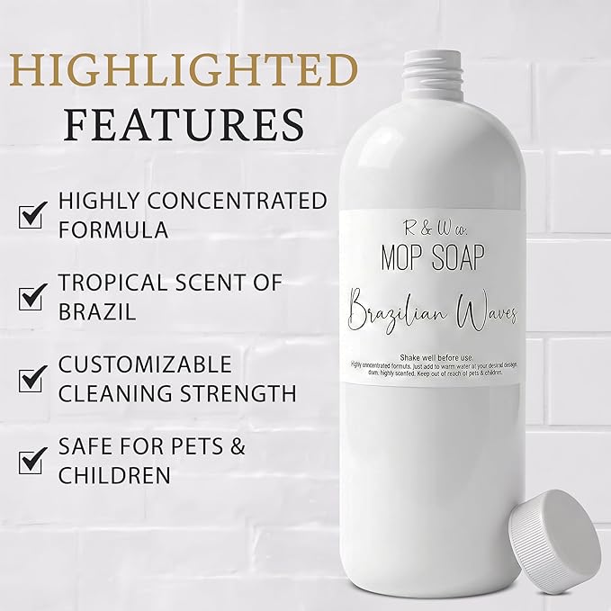 R&W Co. Original Mop Soap – 32 oz Premium Multi-Surface Floor Cleaner, Streak-Free Shine for Tile, Hardwood & Laminate Floors, Non-Toxic, Pet & Skin Safe Gentle Cleaning Formula (Brazilian Waves)