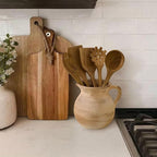 MIYUKI Rustic Kitchen Utensil Holder - 7.6 Inch Ceramic Utensil Crock for Countertop, Vintage Kitchen Counter Decor