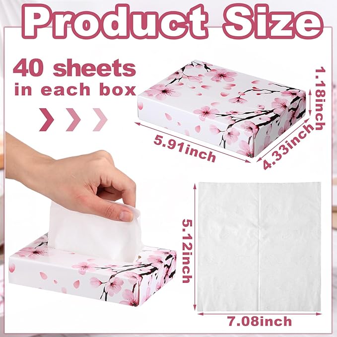Yinder 24 Packs 960 Sheets Tissue Cube Car Facial Boxes Disposable Facial Travel Tissues Holder Soft Watercolor Boxes 2 Ply 40 Sheets for Wedding Household Car Kitchen Bathroom(Cherry)