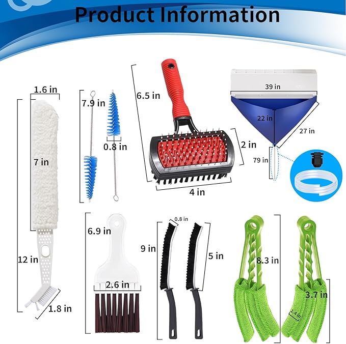 HVAC Duct Cleaning Kit & Mini Split Cleaning Bag - 10 Pcs Air Duct Tool Set for Minisplit, Home Sink & Appliance Grout Cleaning