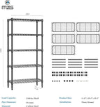 M MZG 1250 lbs 5 Tier Shelf Metal Storage Shelves Wire Rack Closet Organizers for Garage Kitchen Bathroom Laundry Black 11.8" D x 29.5" W x 59.5" H