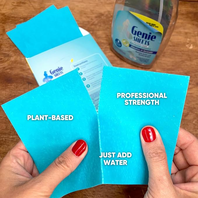 Genie Sheets Bathroom Cleaner | Concentrate Makes 6 24oz Refills | Professional-Strength | Just Add Water | Sustainable Eco-Friendly Plant-Based Solution | 6 Sheets