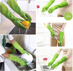 Bamllum 3 Pairs of Rubber Dishwashing Gloves for Kitchen and Household Cleaning – Long Cuff 15", Reusable, Flexible Long-lasting and Non-Slip (Red+Yellow+Green, Large)