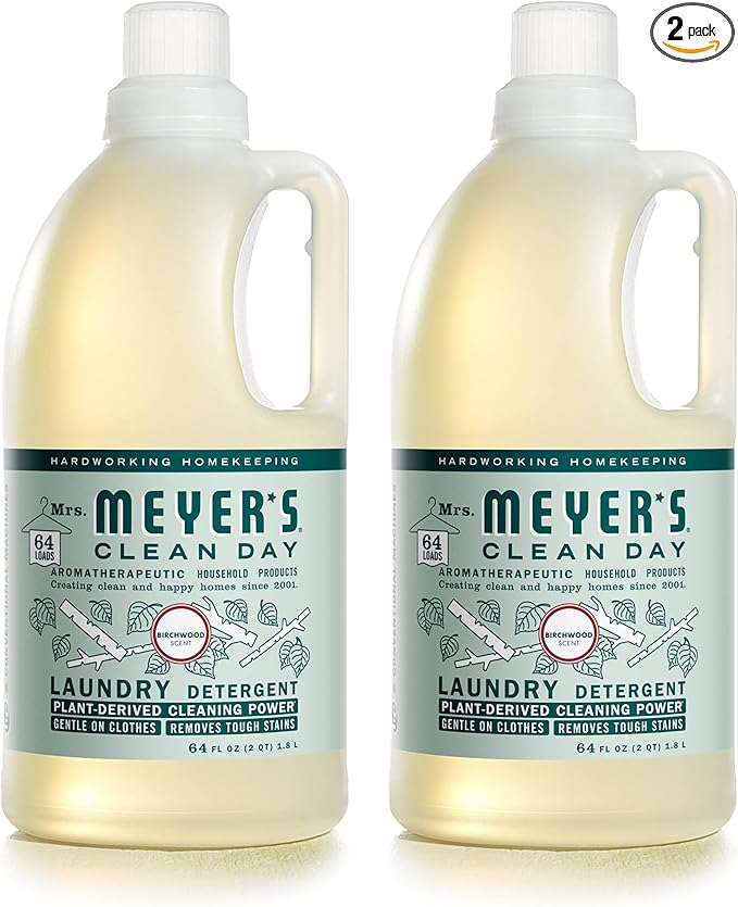 MRS. MEYER'S CLEAN DAY Liquid Laundry Detergent, Infused with Essential Oils, Birchwood, 64 Fl oz (Pack of 2)