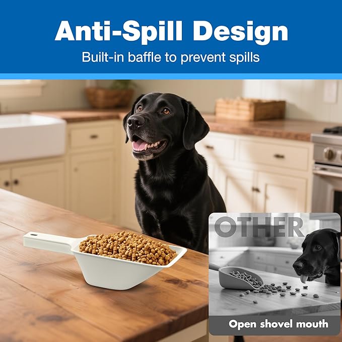 Food Scoop 2 PACK,2 Cup Capacity Dog Food Scoop With Measuring Lines For Dog, Puppy and Cat Coffee Bean Scoop, Flour Scoop (Large White)