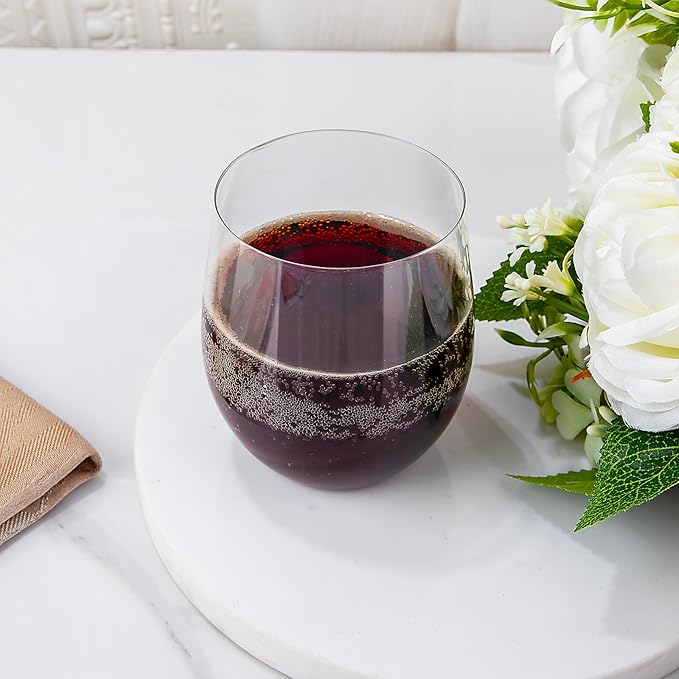 Ciaell 24 Pack Clear Plastic Wine Glasses - 12 Oz Plastic Stemless Glasses - Disposable Wine Cups for Parties & Weddings & Birthdays