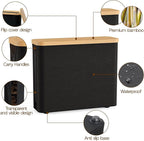 Toilet Paper Storage Basket with Bamboo Lid, Toilet Paper Holder with Storage, Free Standing Bathroom Storage Organizers with Non-Slip Bottom, Black 1 Pack