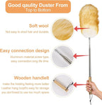 Extendable Lambswool Feather Duster 31-88 Inch, Anti-Static Wool Duster for Cleaning with Stainless Steel Pole - Ideal for High Ceilings, Fans, Interior & Roof (Yellow & White)