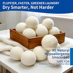 Wool Dryer Balls, New Zealand Dryer Balls Laundry Reusable Reduce Static Cling, Dryer Ball to Reduce Wrinkles & Shorten Drying Time, Drying Balls for Laundry(Pack of 6) (White)