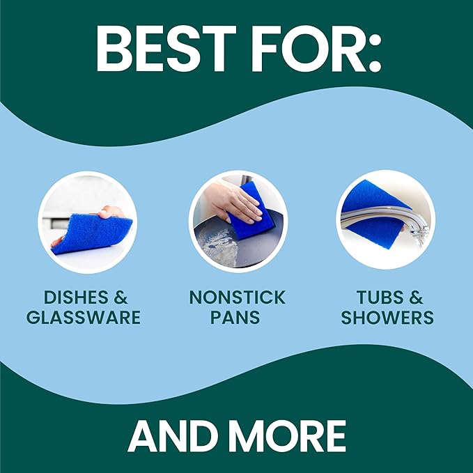 Scotch-Brite Zero Scratch Scouring Pad, Effective + Gentle Dish Scrubber for Household Cleaning, 48 Scrub Pads for Dishes, Nonstick Pots and Pans, Glass, Tubs, Showers, Reusable & Durable