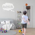 Over the Door Basketball Hoop Laundry Basket ,Wooden Basketball Laundry Hamper with Zipper for Kids Room,Dorm Rooms,Bathroom,Saving Space Storage and Organization (Dark Walnut)