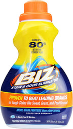 Biz Detergent Stain and Odor Eliminator, 50 oz Liquid Laundry Booster – Powerful Stain Remover for Clothes, Activewear, and Household Fabrics