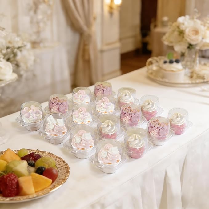 NPLUX 50 Pack Individual Cupcake Containers Plastic Cupcake Boxes Cupcake Holders Stackable Deep Dome Cupcake Carrier