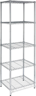 Honey-Can-Do 5-Tier Heavy-Duty Adjustable Shelves, Metal Storage Rack with 250-lb Shelf Capacity, Chrome, 18" W x 24" L x 72" H