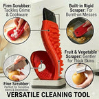 3-in-1 Silicone Dish Sponge - BPA-Free Food-Grade Cleaning Brush with Dual-Sided Scrubber & Scraper, Hanging Hole Fast-Dry Reusable for Dishes/Fruits/Vegetables (Red 1PCS)