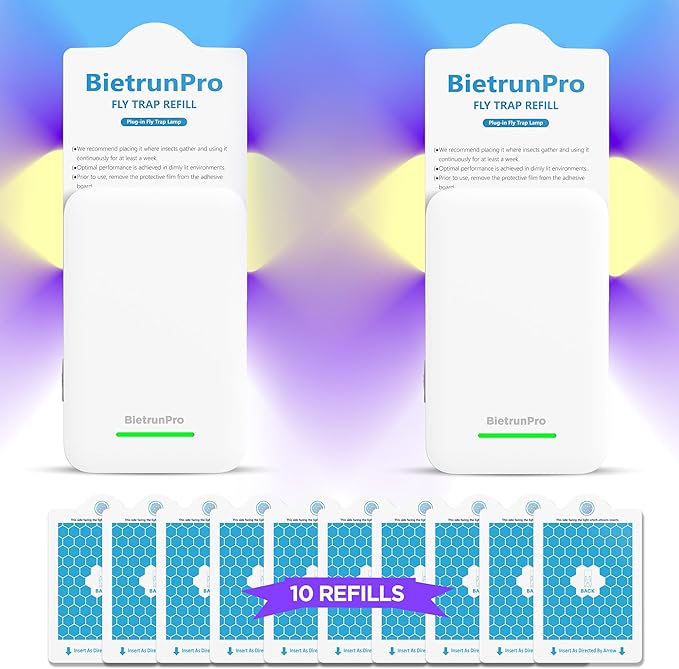 Fly Traps Indoors(2 Device+10 Refills), Gnat Traps for House Indoor, 3-in-1 UV/Blue/Yellow Light Plug-in Flying Insect Catcher Bug Zapper, Fruit Fly Killer, NAT Killer, Get Rid of Gnat Infestation