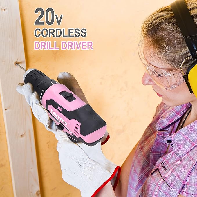 FASTPRO Pink Tool set -220-Piece Lady's Home Repairing Tool Kit & 20V Pink Cordless Lithium-ion Drill Driver