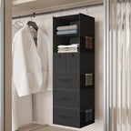 6-Shelves Hanging Closet Organizer with 5 Different Drawers, Foldable Closet Organizers and Storage for Wardrobe, Closet& RV, Clothes and Accessories Storage, Non-Woven Fabric, Black