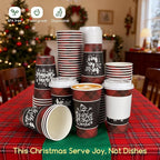 Disposable Coffee Cups with Lids for 48 Guests 16 oz, Christmas Buffalo Plaid Hot Cups for Coffee/Tea/Water/Juice, Xmas Premium Party Tableware Sets for Holiday, Winter, School, Family