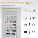 Hanging Jewelry Organizer with 50 Transparent Pockets, 360 Rotating Hanger & Secure Zipper Closure - Foldable Double Sided Jewelry Storage Bag for Earrings, Rings, Necklaces, Bracelets (Gray)