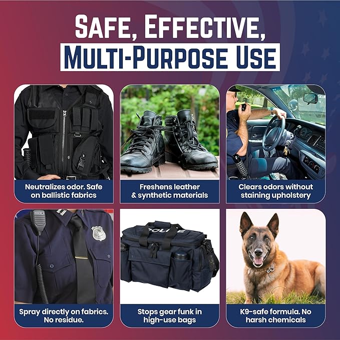 Odor Eliminator Spray for Tactical Gear Vest Carriers Boots and Uniforms Clean Linen Scent 16 fl oz Single Bottle Non Toxic Made in USA
