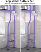 Livilord 3-Tier Over The Toilet Storage, Freestanding Metal Bathroom Shelves with 4 Hooks, Over Toilet Storage Shelf with Paper Holder, Above The Toilet Shelf for Bathroom Storage, Purple