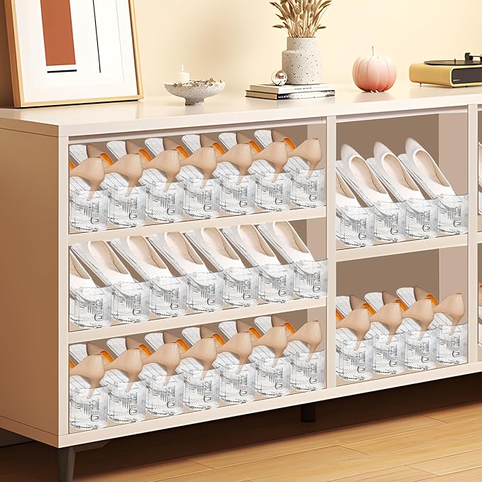 MOVDEET Shoe Slots Organizer,20 PACK Transparent Shoe Stacker Adjustable Shoe Slot Organizer Space Saver Shoe Rack Holder Shoe Storage Organizers for Closet,Transparent