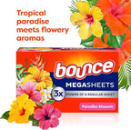 Bounce Mega Dryer Sheets, Paradise Blossom, 180 Count, Mega Fabric Softener Sheets with Static Control, Wrinkle Reduction, Extra Softness, Lasting Scent, Repels Lint