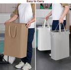 efluky Slim Laundry Basket, Narrow Laundry Hamper with Handles, Collapsible Dirty Clothes Hamper, Tall Laundry Bin for Laundry Room, Dorm and Bedroom, 19.8 Gallon (75L) Flax Brown