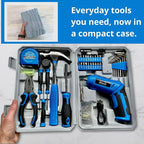 Apollo Tools 81-Piece Home Tool Set with 3.6V Li-Ion USB Cordless Screwdriver, Rotating Handle, LED Light, Hand Tools & Picture Hanging Kit – Compact Household Repair & DIY Kit, Blue/Gray DT2020