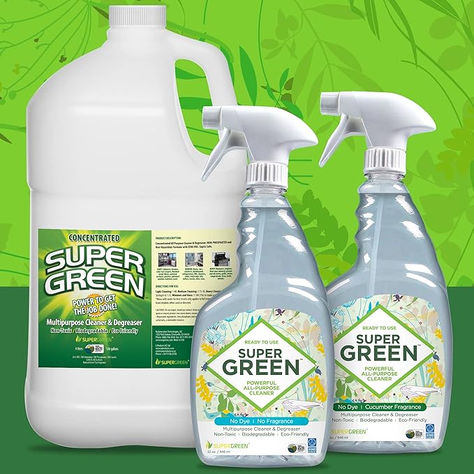 SuperGreen Powerful All-Purpose Cleaner and Degreaser | USDA Certified Bio-Based, Non-toxic, NO Ammonia or Phosphates, 32 fl oz 4-Pack (4)