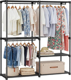 SONGMICS Portable Closet, Freestanding Closet Organizer, Clothes Rack with Shelves, Hanging Rods, Storage Organizer, for Cloakroom, Bedroom, 54.3 x 16.9 x 71.7 Inches, Black URYG025B02