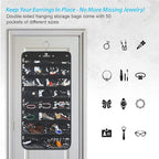 Hanging Jewelry Organizer with 50 Transparent Pockets, 360° Rotating Hanger & Secure Zipper Closure - Foldable Double Sided Jewelry Storage Bag for Earrings, Rings, Necklaces, Bracelets (Black)