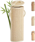 Bamboo Toilet Paper Storage Basket with Lid & Handle - 10L Handwoven Bathroom Organizer for 4 Rolls - Sturdy Stand Holder for Toilet Paper Organization, Light Natural