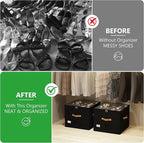 Vincona Shoe Organizer for Closet,2 Pack Shoe Storage Bins Foldable Shoe Storage Box Containers with Clear Cover and Sturdy Handles,Shoe Rack for Closet Storage for Sneakers Heels Slippers (Black)